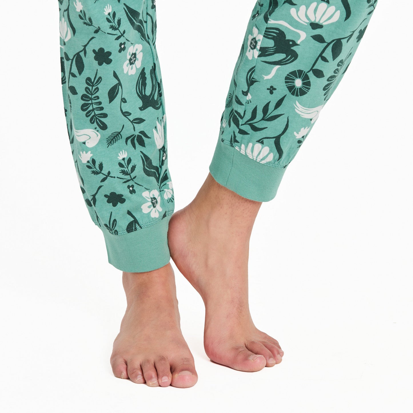 Women's Woodblock Floral and Bird Pattern Snuggle Up Sleep Jogger