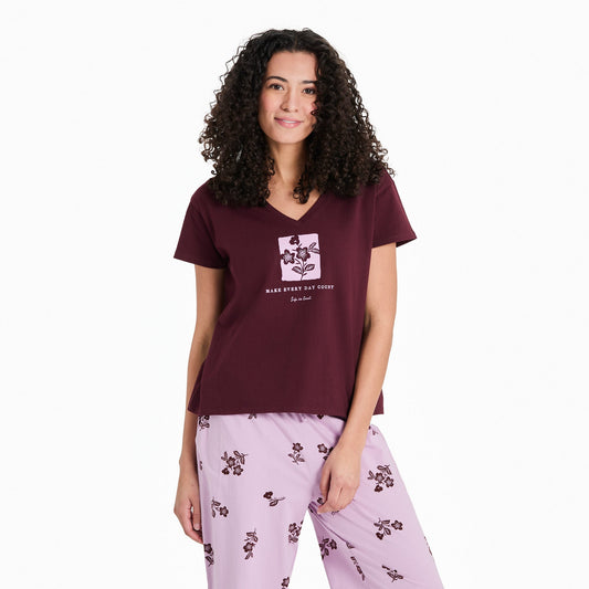 Women's Make Every Day Count Flowers Snuggle Up Sleep Vee