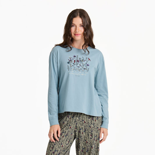 Women's Cardinal Wildflowers Long Sleeve Snuggle Up Sleep Tee