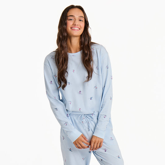 Women's Ski Ya Later Pattern Long Sleeve Snuggle Up Sleep Tee