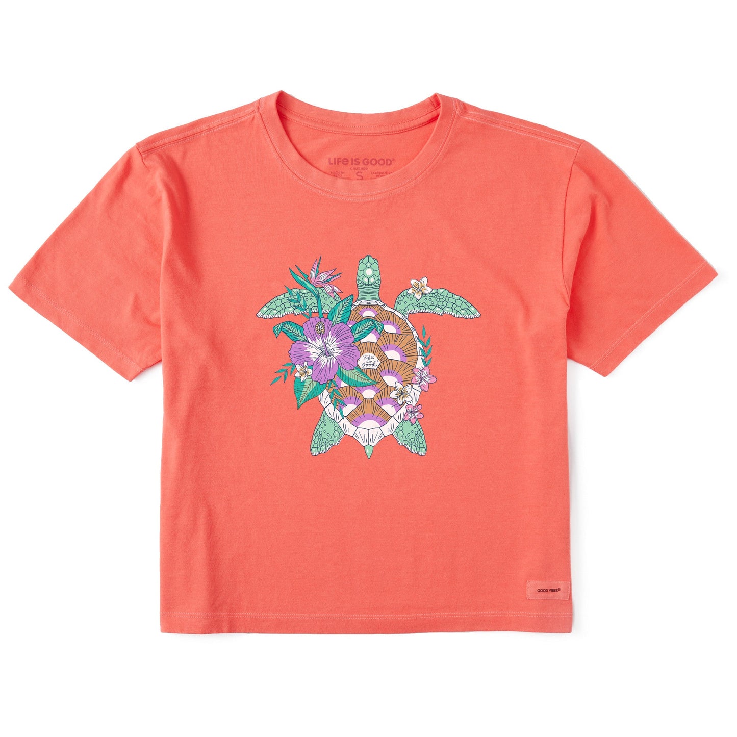 Women's Tropical Floral Turtle Short Sleeve Crusher Boxy Tee