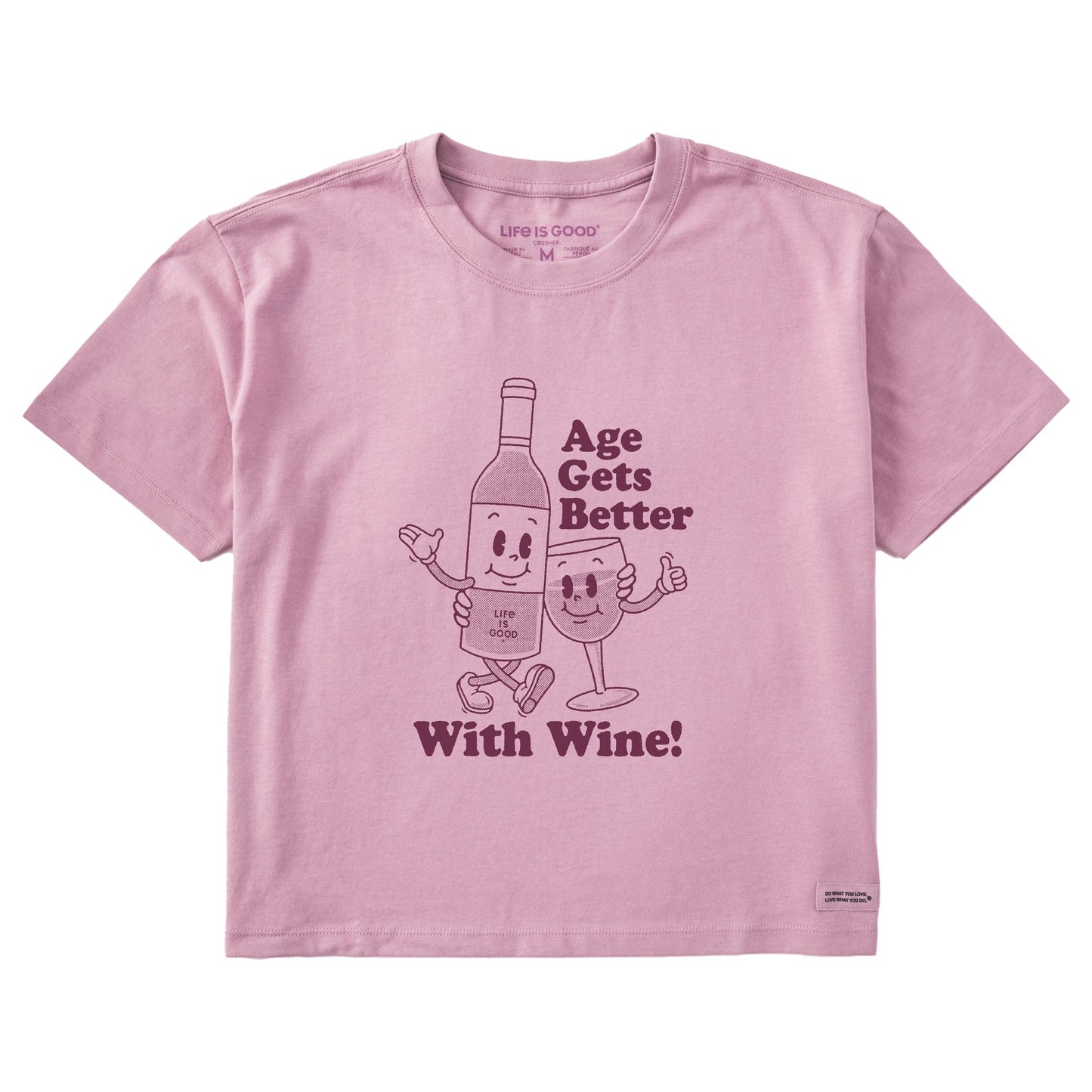 Women's Age Gets Better With Wine Mascot Short Sleeve Crusher Boxy Tee
