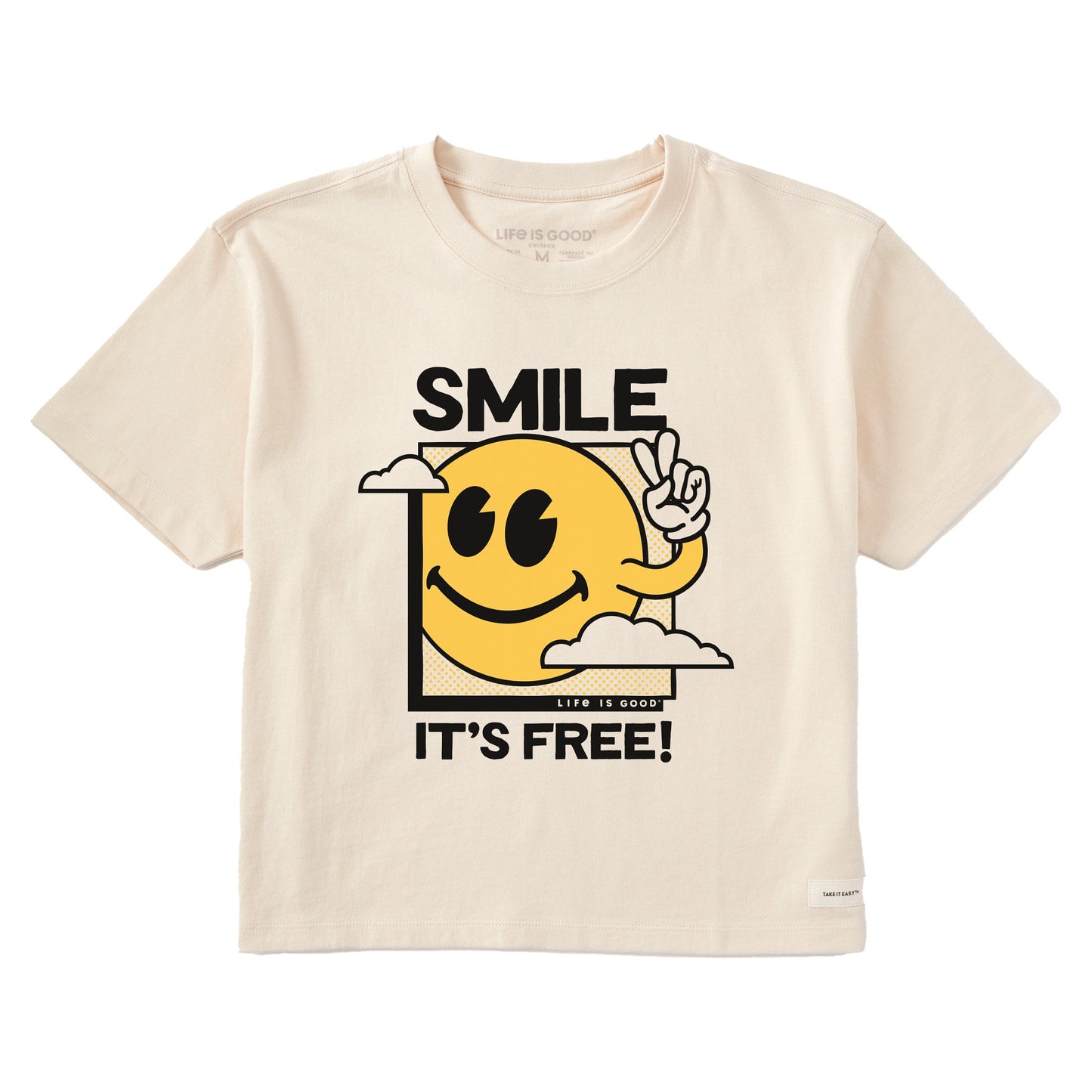 Women's Smile It's Free! Clouds Short Sleeve Crusher Boxy Tee