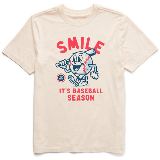 Men's Smile It's Baseball Season Mascot Short Sleeve Crusher Tee