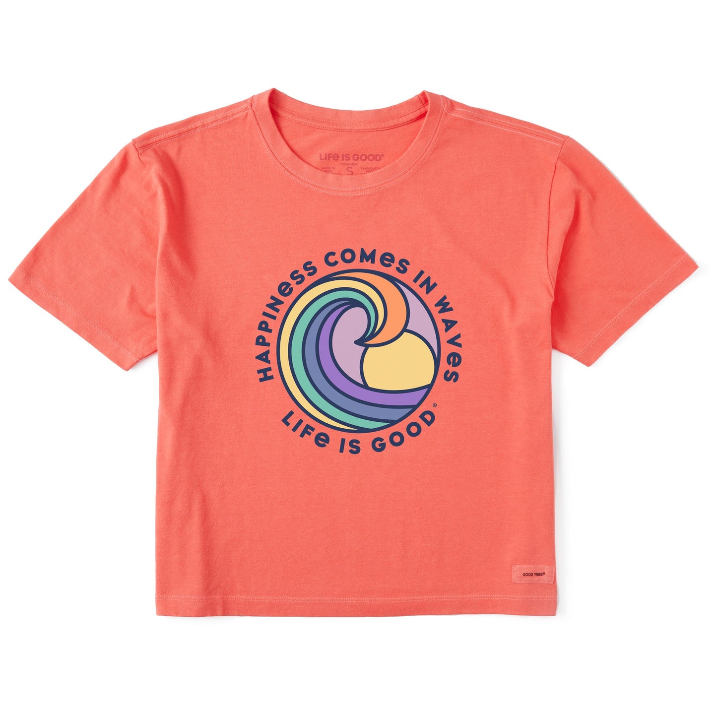 Women's Happiness Comes in Waves Spectrum Short Sleeve Crusher Boxy Tee