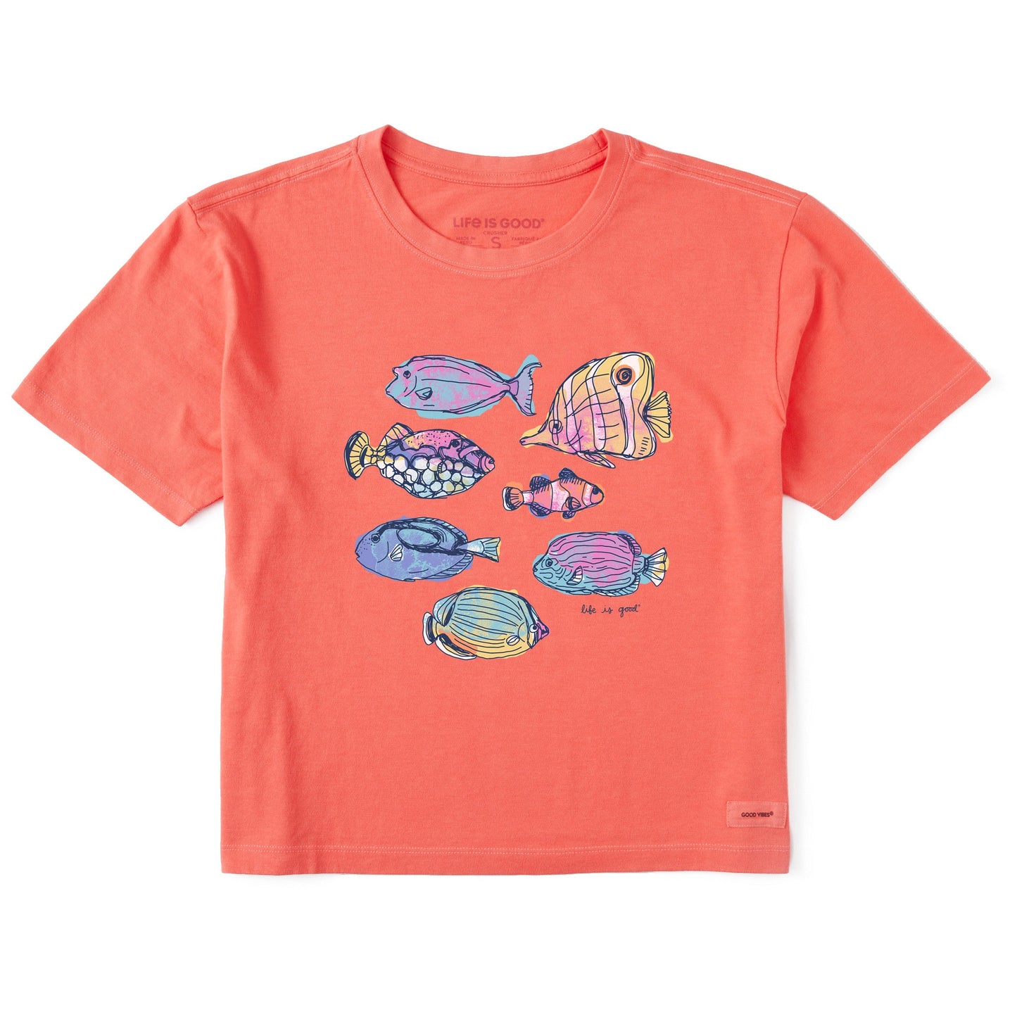 Women's Watercolor Tropical Fish Short Sleeve Crusher Boxy Tee