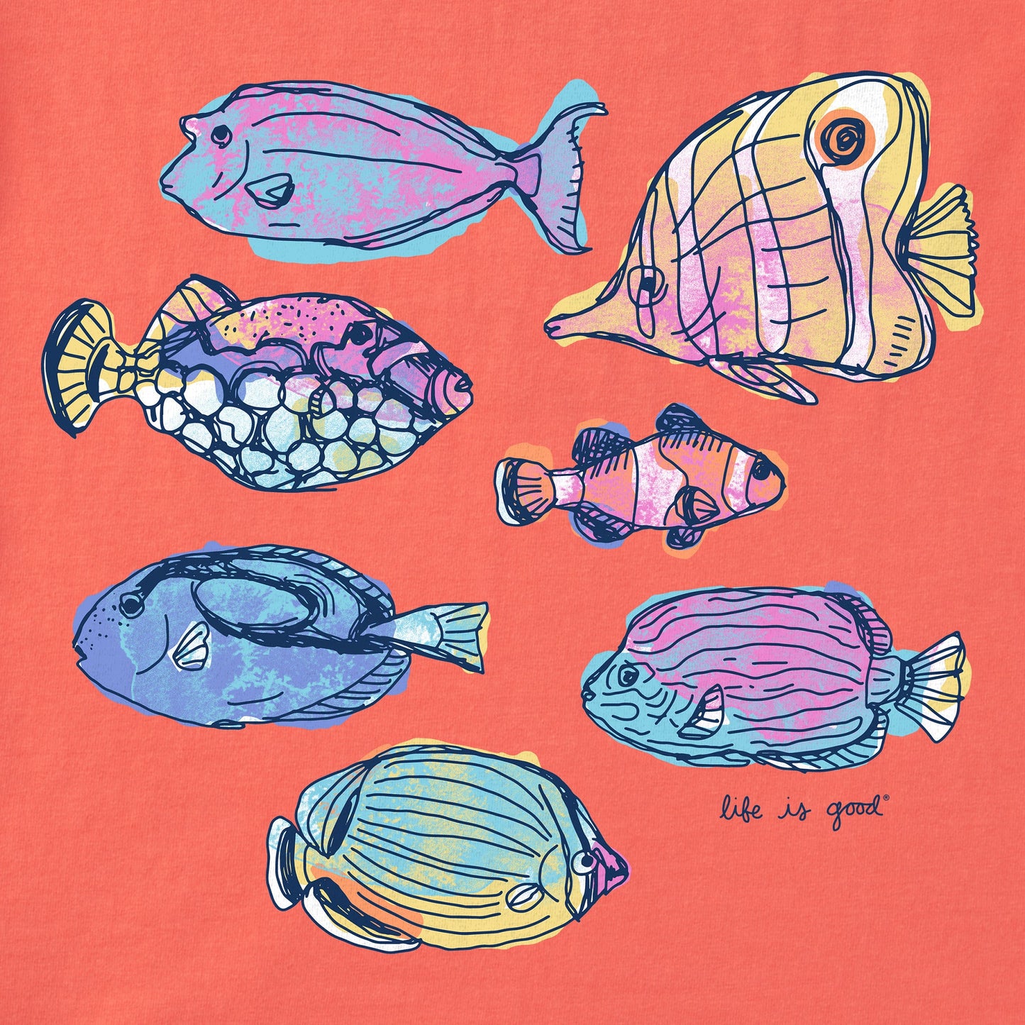 Women's Watercolor Tropical Fish Short Sleeve Crusher Boxy Tee