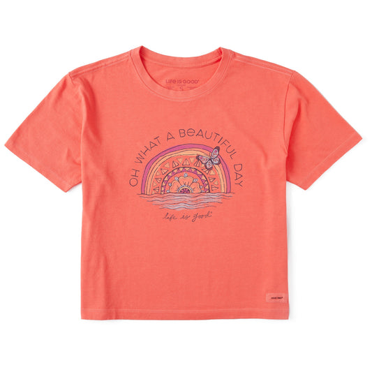 Women's Beautiful Day Butterfly Rainbow Short Sleeve Crusher Boxy Tee