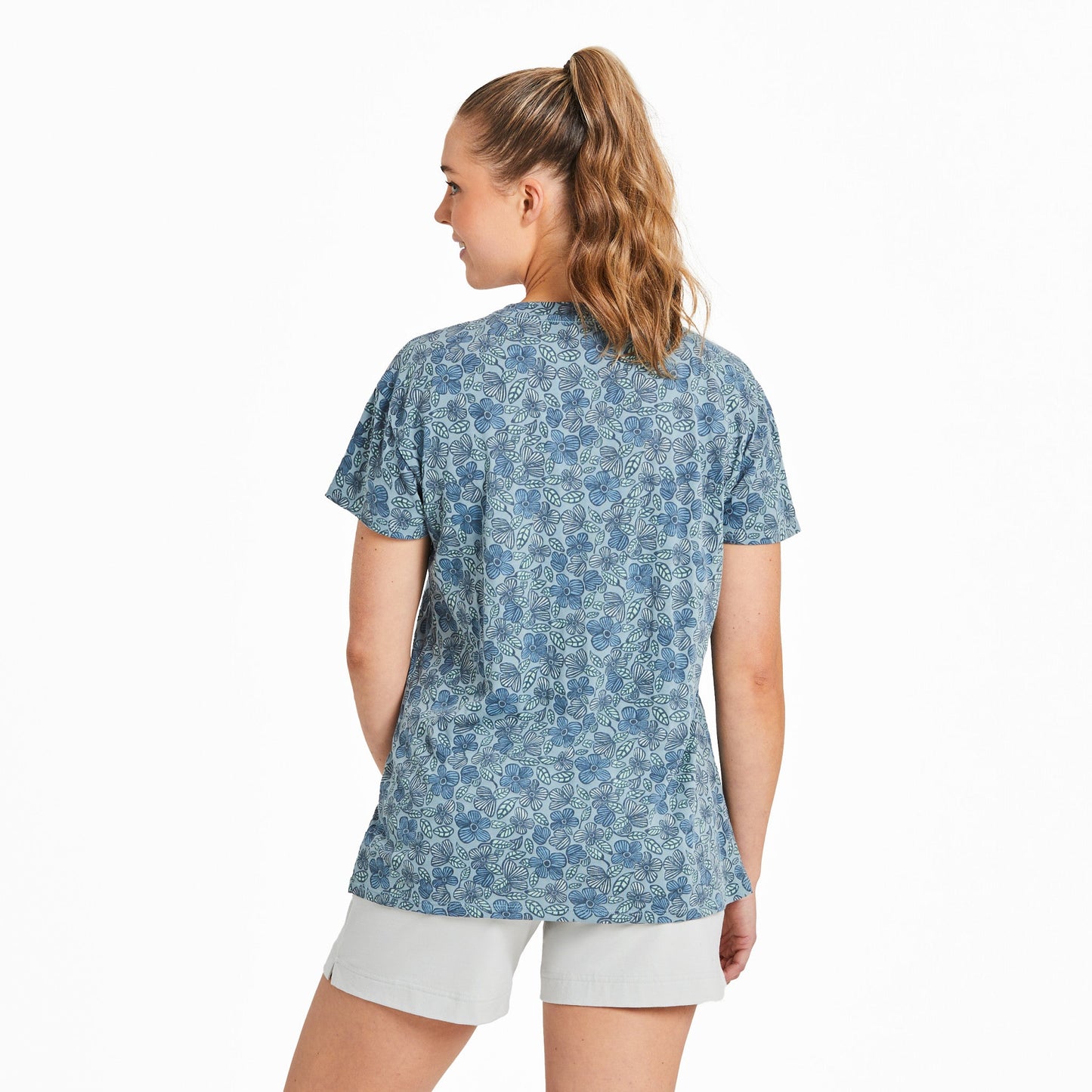 Women's Woodblock Floral Pattern Crusher-LITE Easy Vee