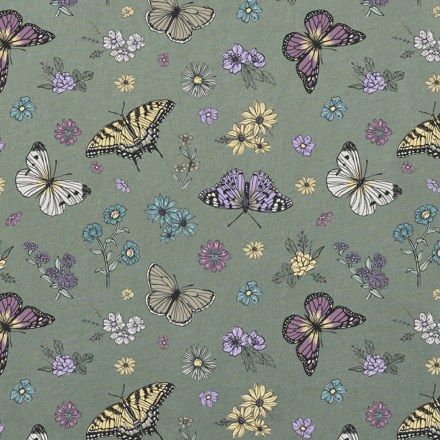 Women's Butterfly Garden Pattern Short Sleeve Crusher Boxy Tee