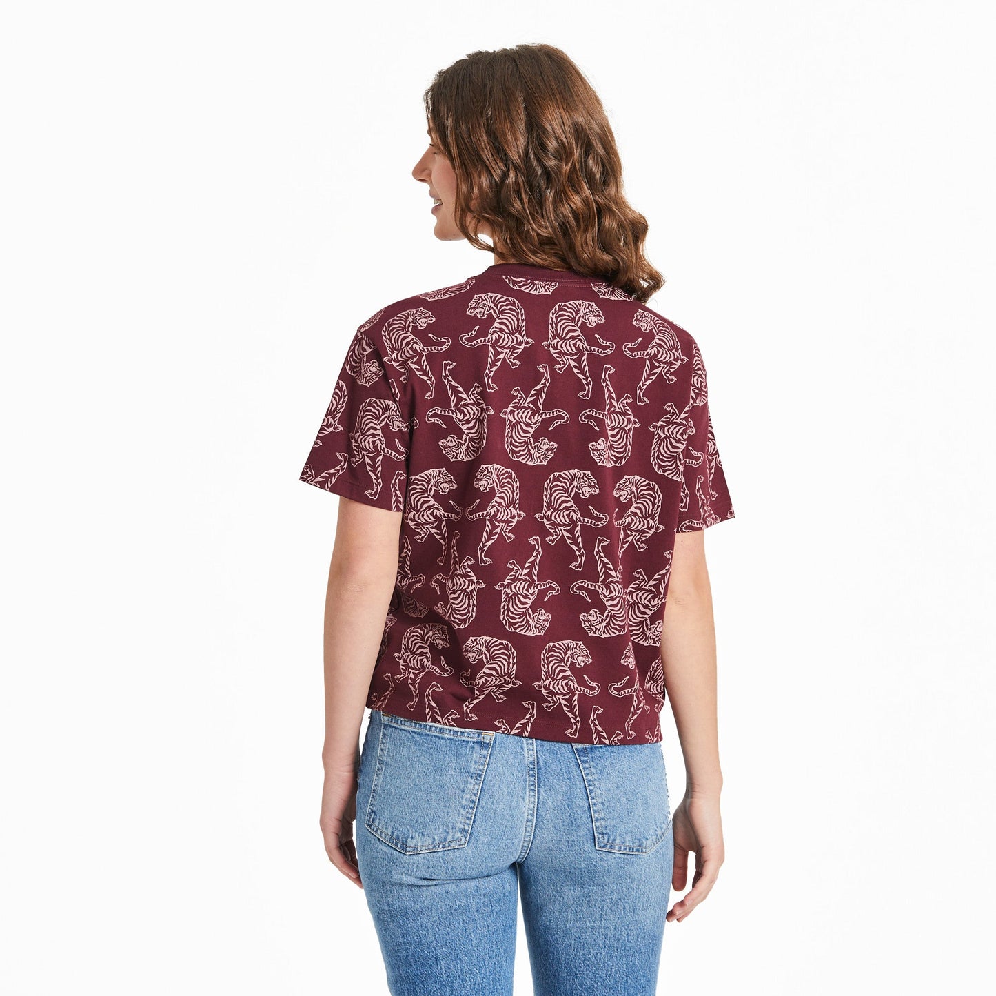 Women's Powerful Energy Tiger Pattern Short Sleeve Crusher Boxy Tee