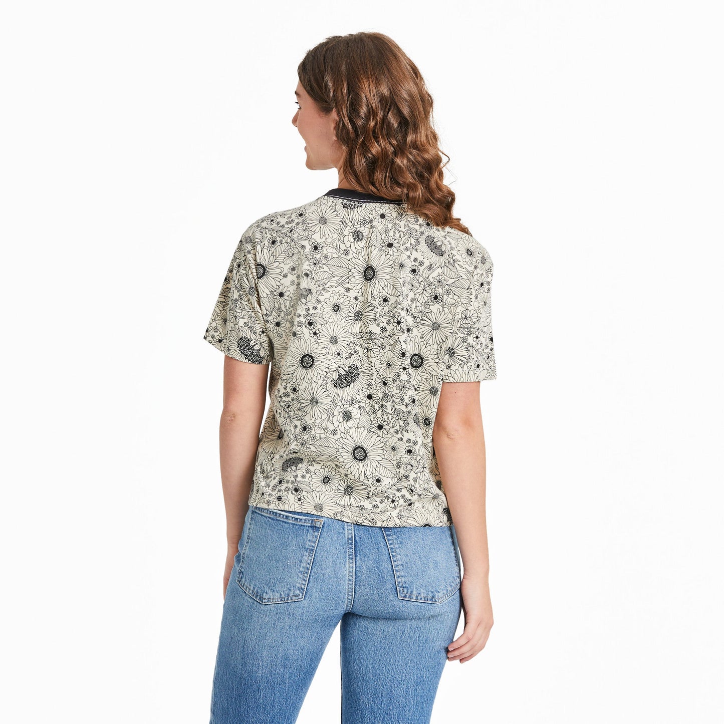 Women's Sunshine Floral Pattern Short Sleeve Crusher Boxy Tee