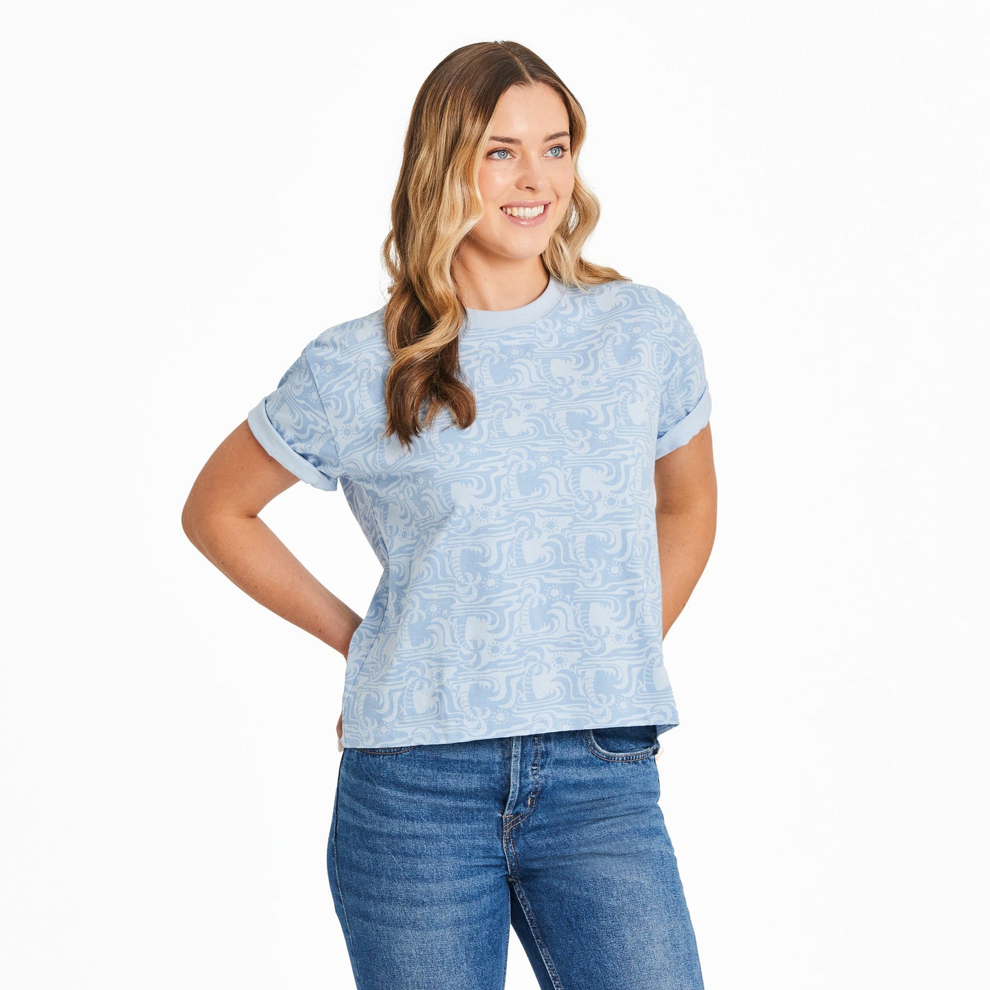 Women's Day In Paradise Pattern Short Sleeve Crusher Boxy Tee