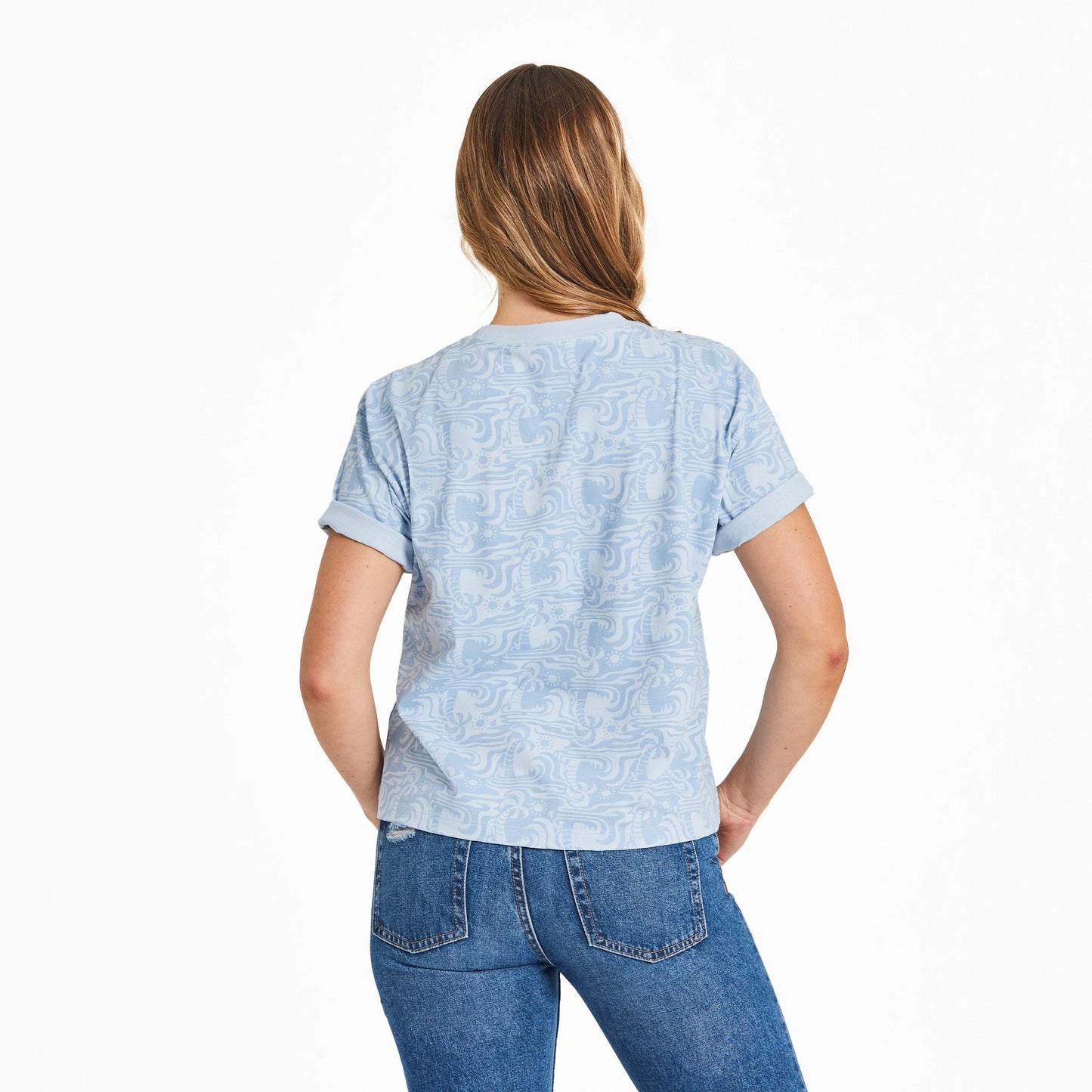 Women's Day In Paradise Pattern Short Sleeve Crusher Boxy Tee