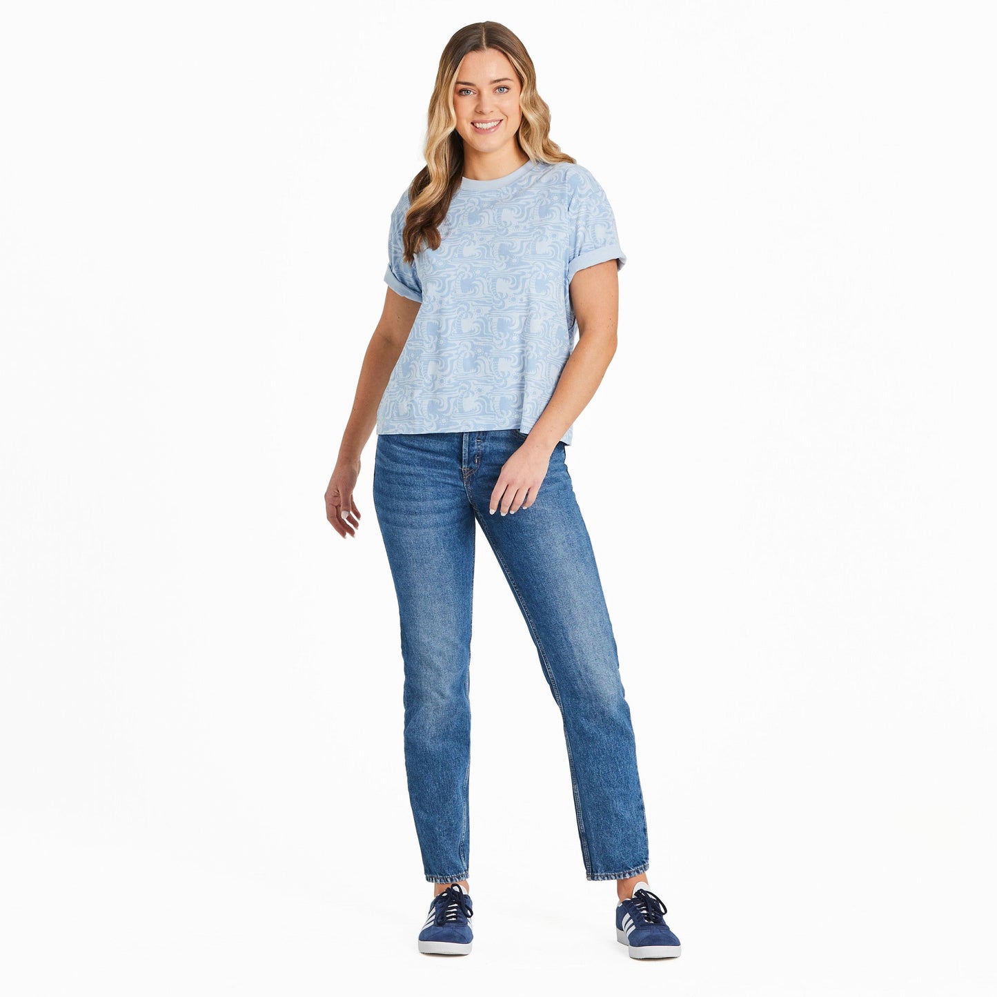 Women's Day In Paradise Pattern Short Sleeve Crusher Boxy Tee