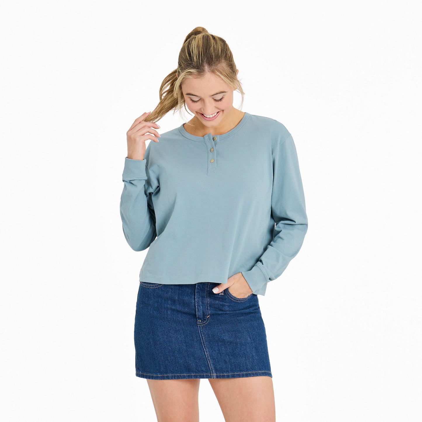 Women's Solid Crusher Boxy Henley