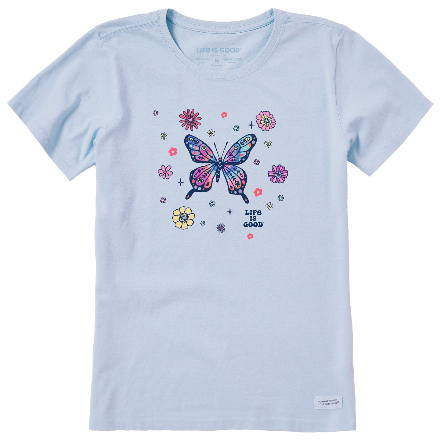 Women's Tie Dye Retro Butterfly Flowers Short Sleeve Tee