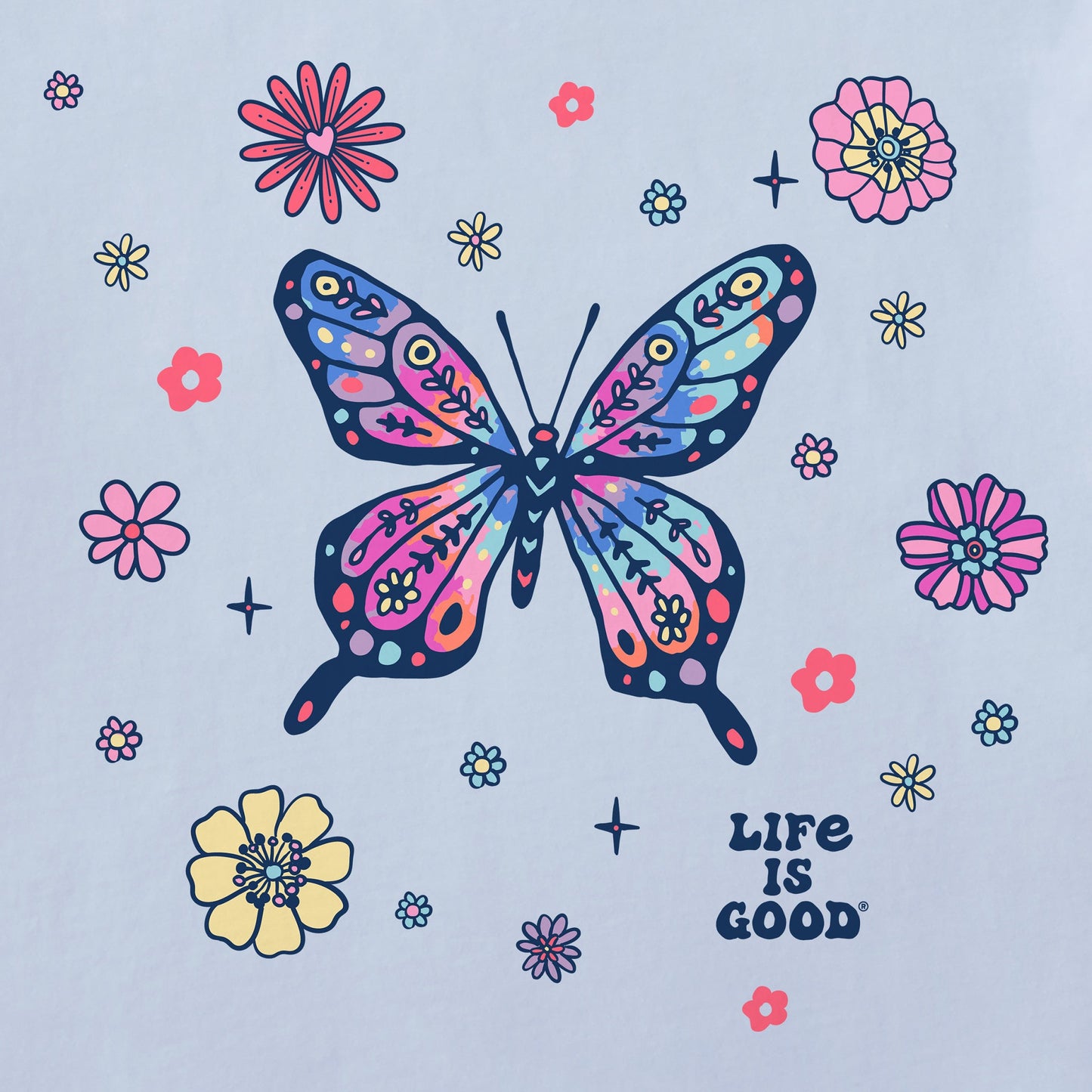 Women's Tie Dye Retro Butterfly Flowers Short Sleeve Tee