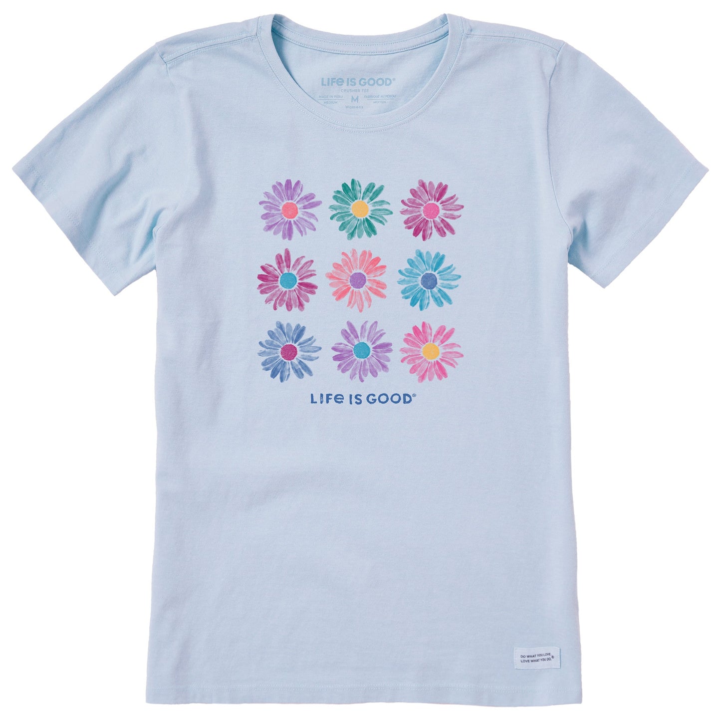 Women's Grid of Painted Daisies Short Sleeve Crusher Tee