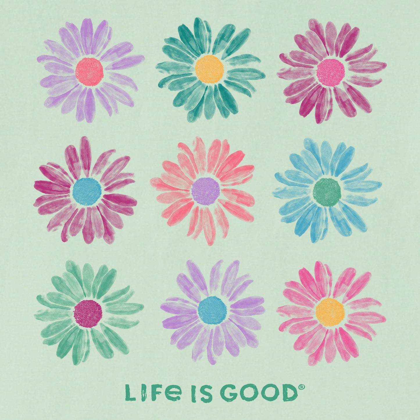 Women's Grid of Painted Daisies Short Sleeve Crusher Tee