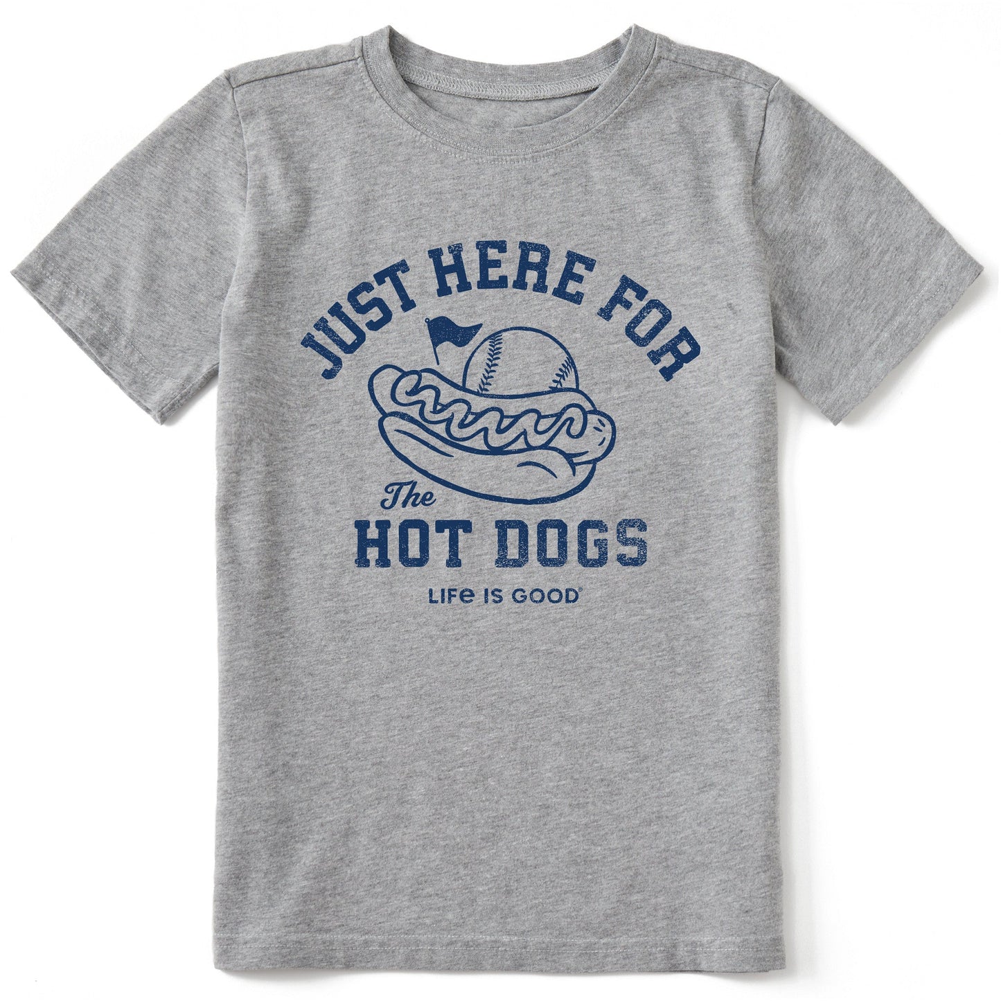 Kids Here for the Hot Dogs Baseball Short Sleeve Crusher Tee