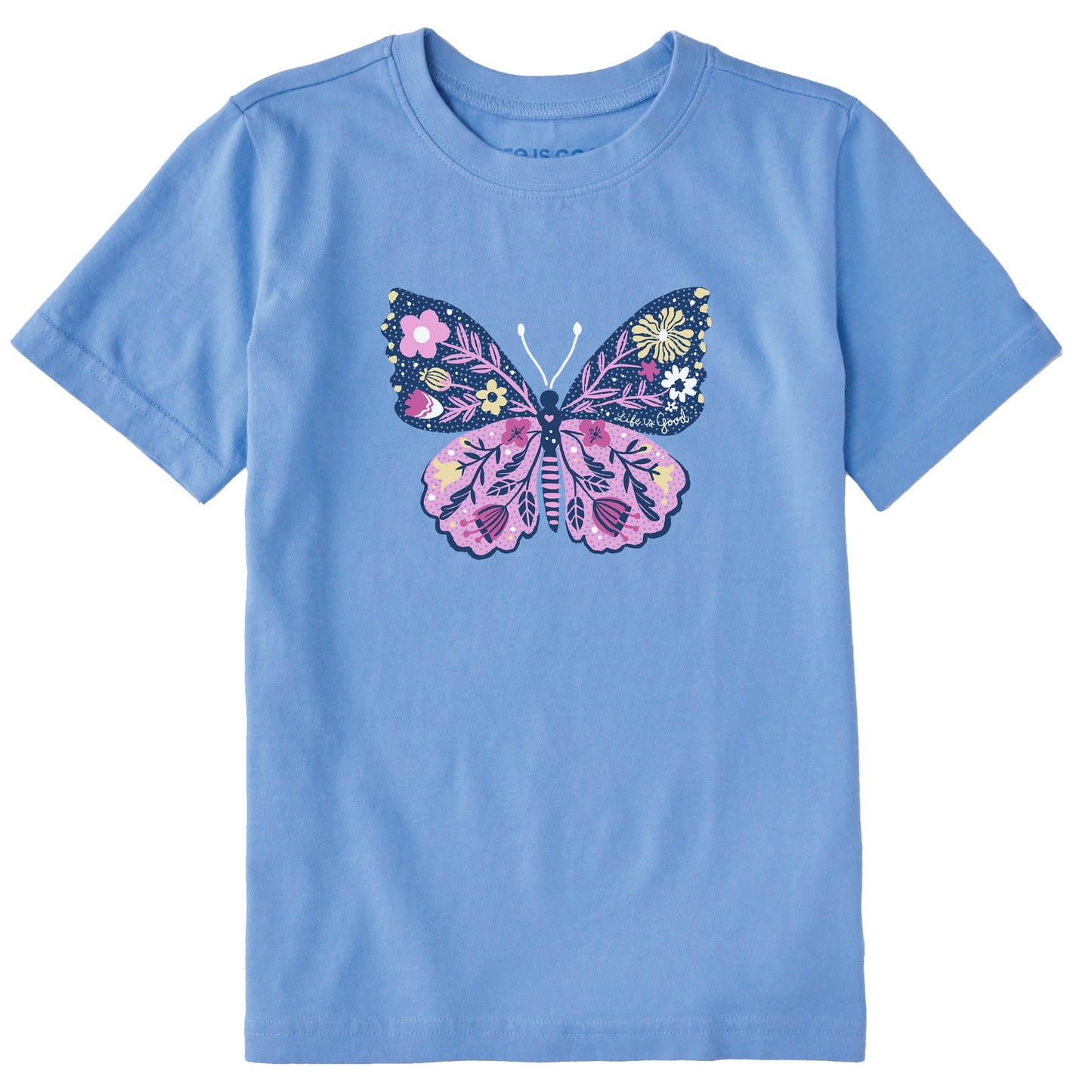 Kids Life is Good Floral Butterfly Short Sleeve Crusher Tee