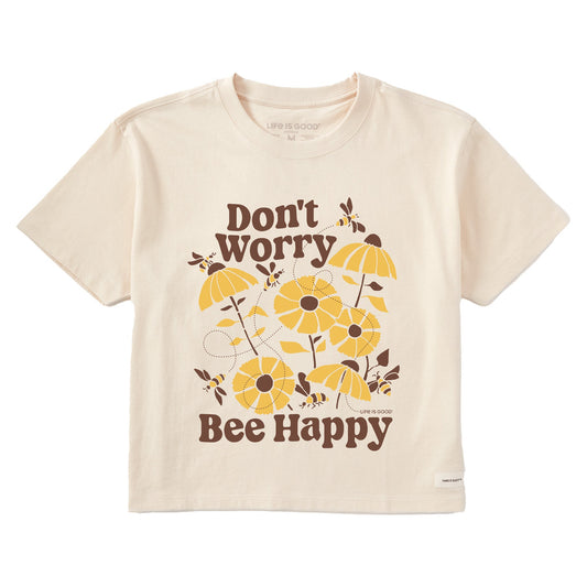 Women's Don't Worry Bee Happy Short Sleeve Crusher Boxy Tee