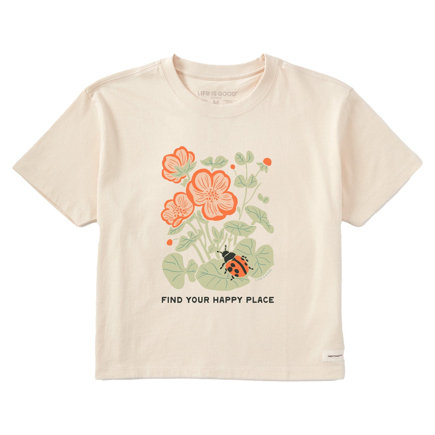 Women's Find Your Happy Place Ladybug Short Sleeve Crusher Boxy Tee