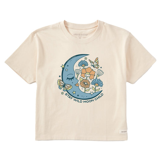 Women's Stay Wild Moon Child Flowers Short Sleeve Crusher Boxy Tee