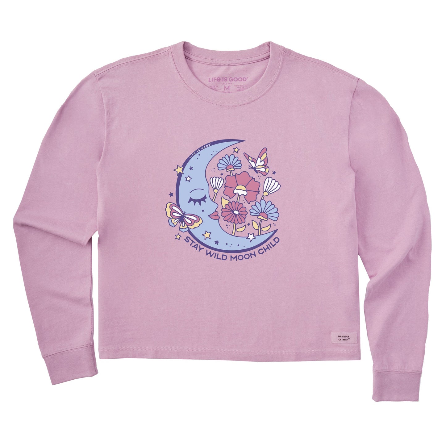 Women's Stay Wild Moon Child Flowers Long Sleeve Crusher Boxy Tee