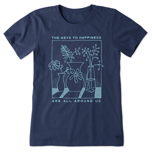 Women's The Keys to Happiness Flowers Short Sleeve Tee