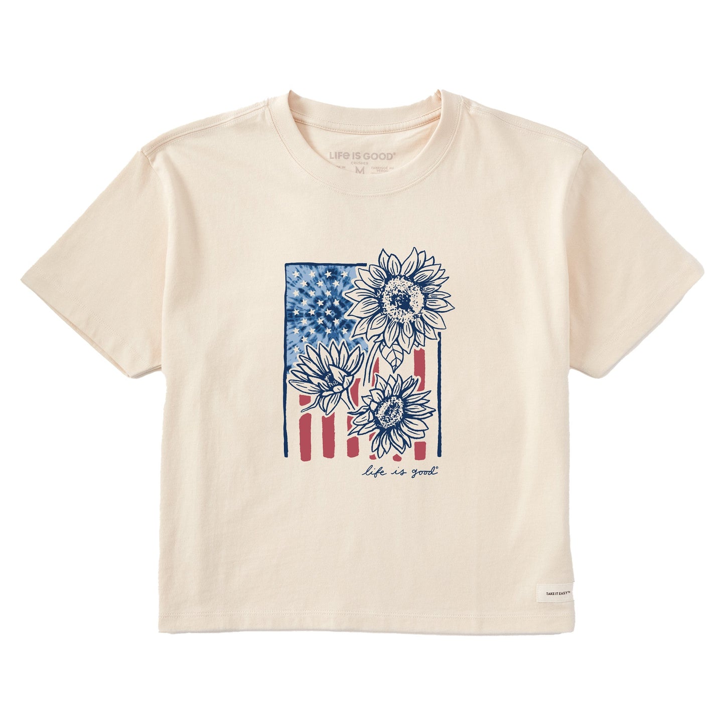 Women's Tie Dye Sunflower Flag Short Sleeve Crusher Boxy Tee