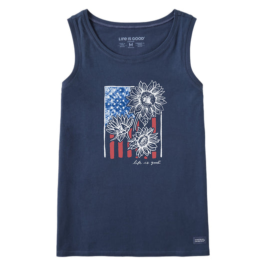 Women's Tie Dye Sunflower Flag Crusher Tank