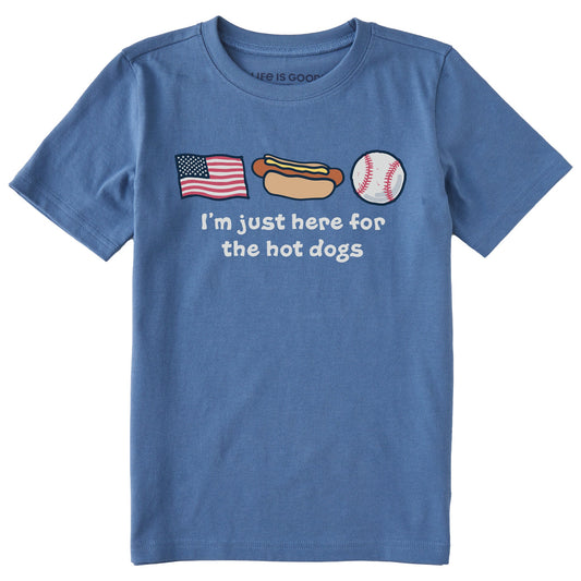 Kids Just Here for the Hot Dogs Short Sleeve Crusher Tee