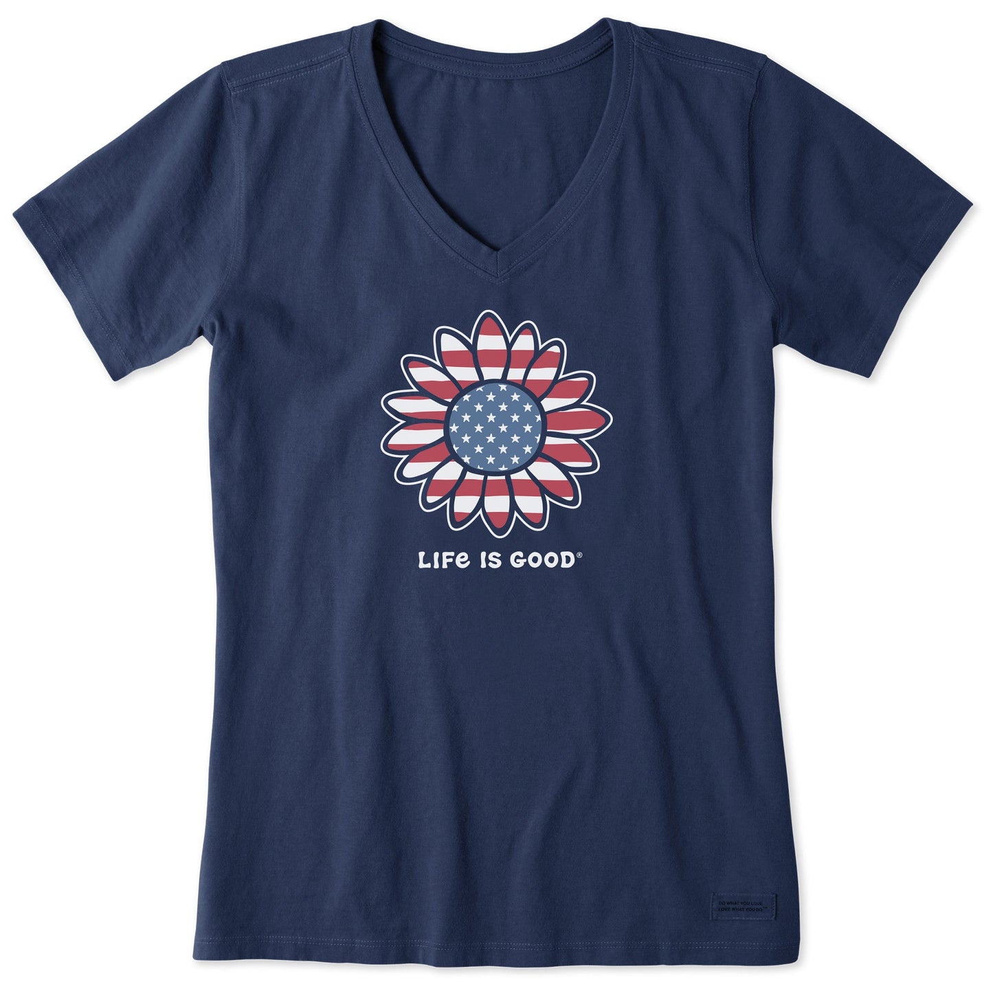 Women's Vintage Patriotic Sunflower Short Sleeve Vee