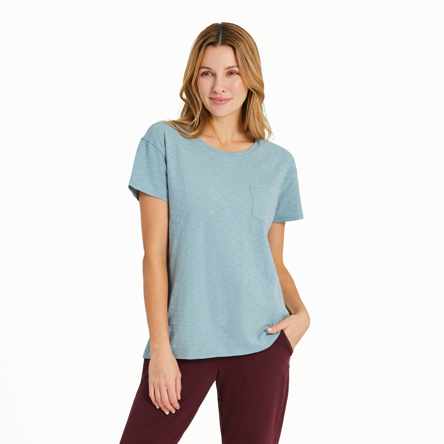Women's Solid Slub Easy Fit Pocket Tee