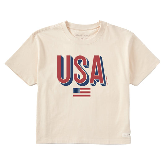 Women's USA Flag Short Sleeve Crusher Boxy Tee
