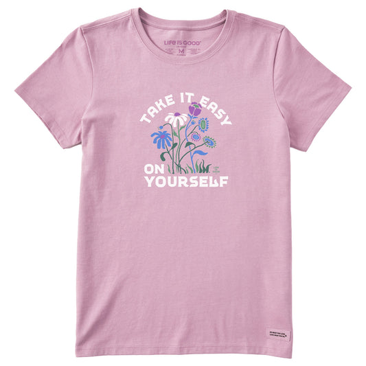 Women's Take it Easy on Yourself Flowers Short Sleeve Crusher Tee