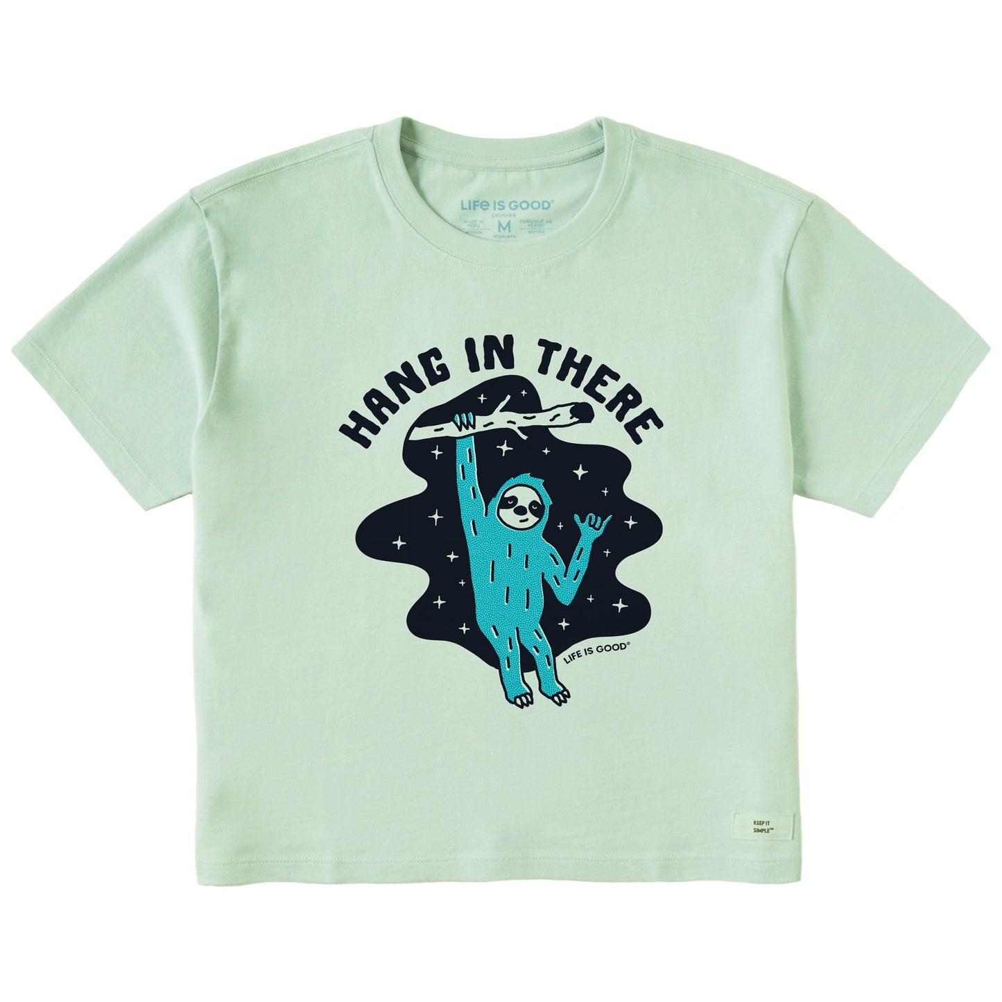 Women's Hang in There Space Sloth Short Sleeve Crusher Boxy Tee