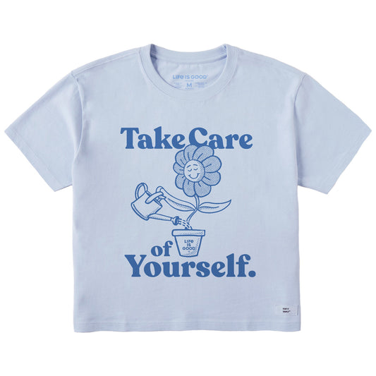 Women's Take Care of Yourself Flower Short Sleeve Crusher Boxy Tee
