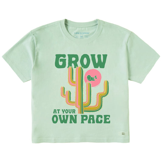 Women's Grow at Your Own Pace Cactus Short Sleeve Crusher Boxy Tee
