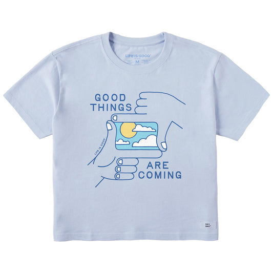 Women's Good Things are Coming Hands Short Sleeve Crusher Boxy Tee