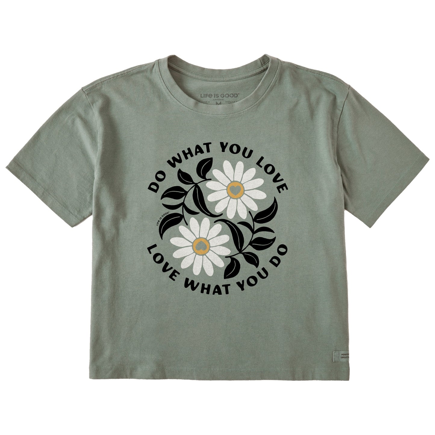 Women's Do What You Love Yin Yang Flowers Short Sleeve Crusher Boxy Tee
