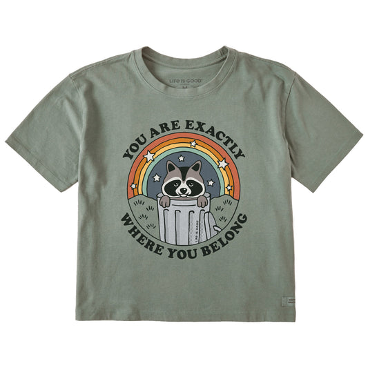 Women's Where You Belong Raccoon Short Sleeve Crusher Boxy Tee