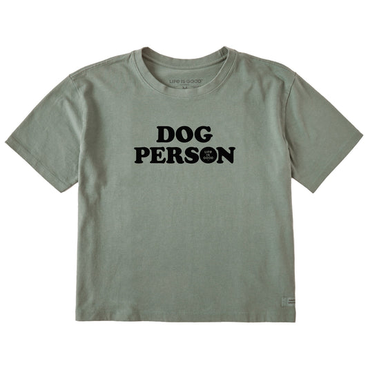 Women's Dog Person Text Short Sleeve Crusher Boxy Tee