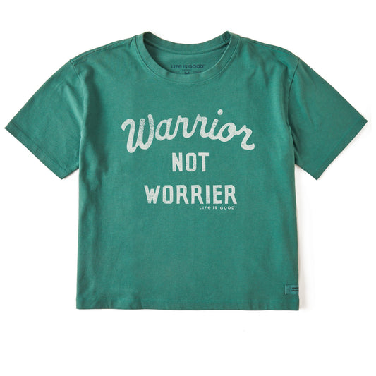 Women's Warrior Not Worrier Script Short Sleeve Crusher Boxy Tee