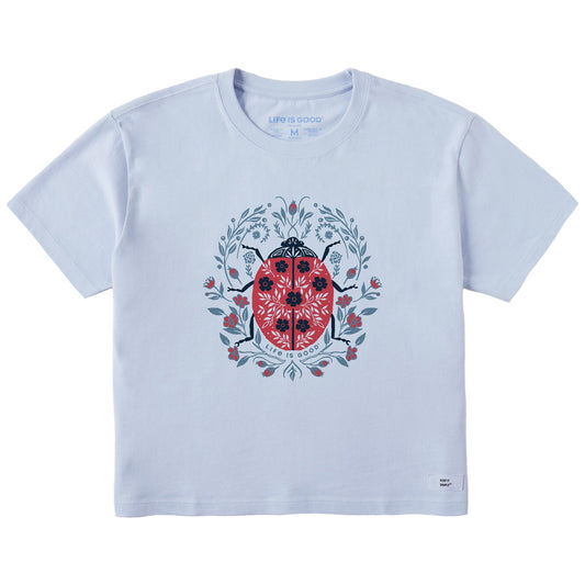 Women's Floral Ladybug Short Sleeve Crusher Boxy Tee