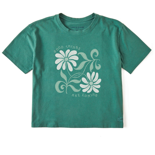 Women's Good Things are Coming Daisies Short Sleeve Crusher Boxy Tee
