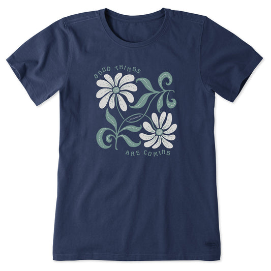 Women's Good Things are Coming Daisies Short Sleeve Tee