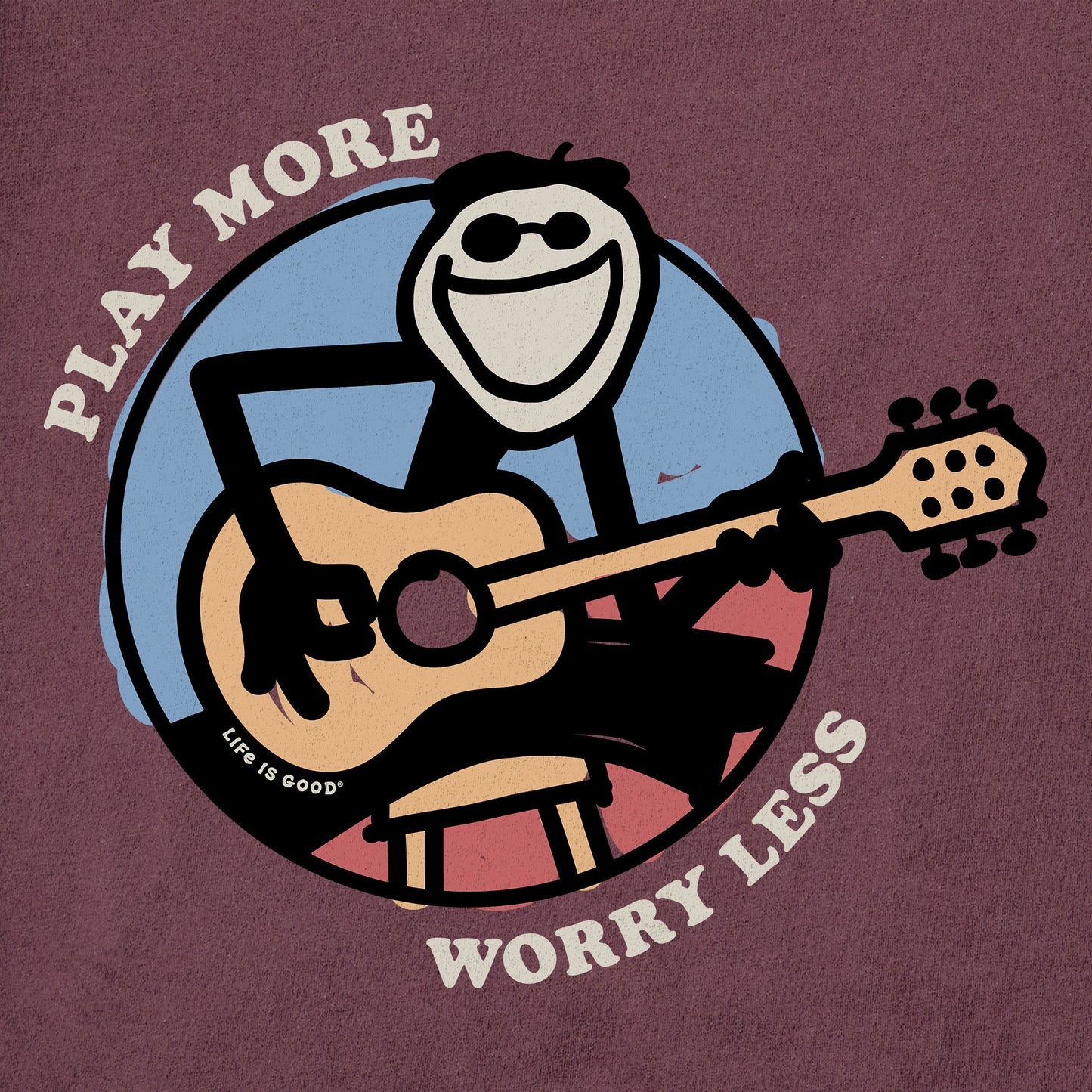Men's Play More Worry Less Jake Guitar Short Sleeve  Tee